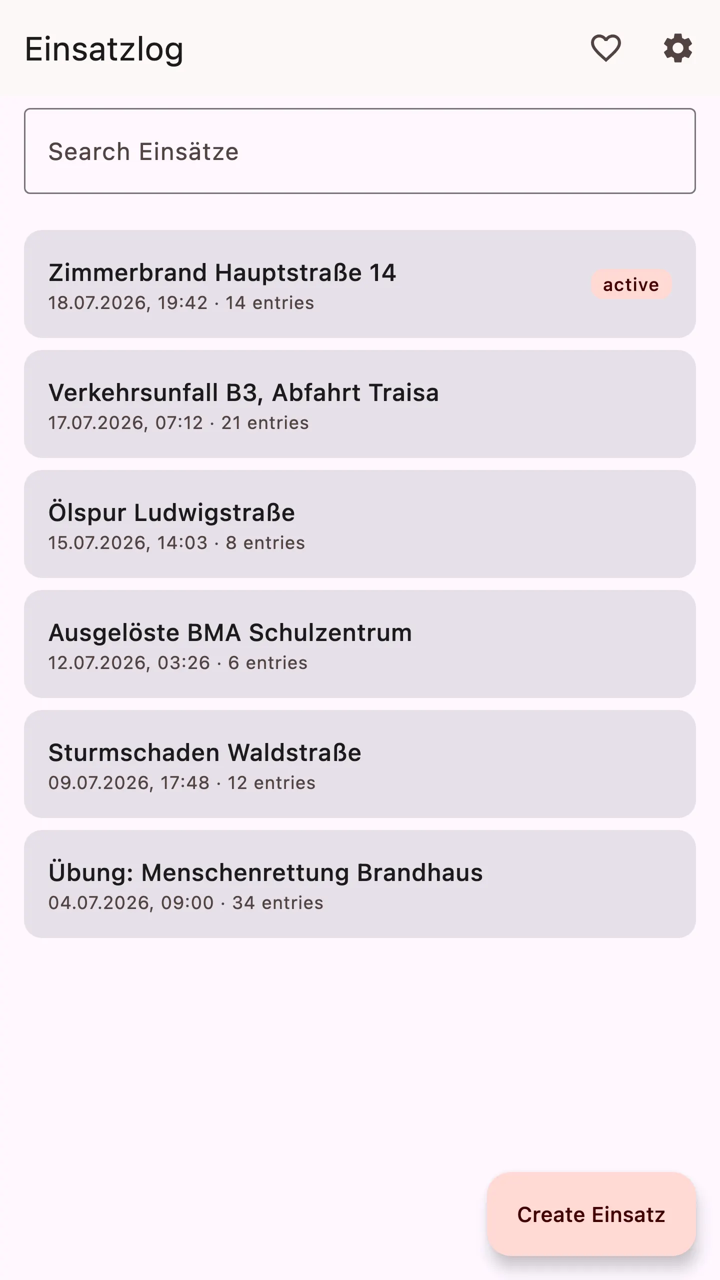 Home: the searchable incident list